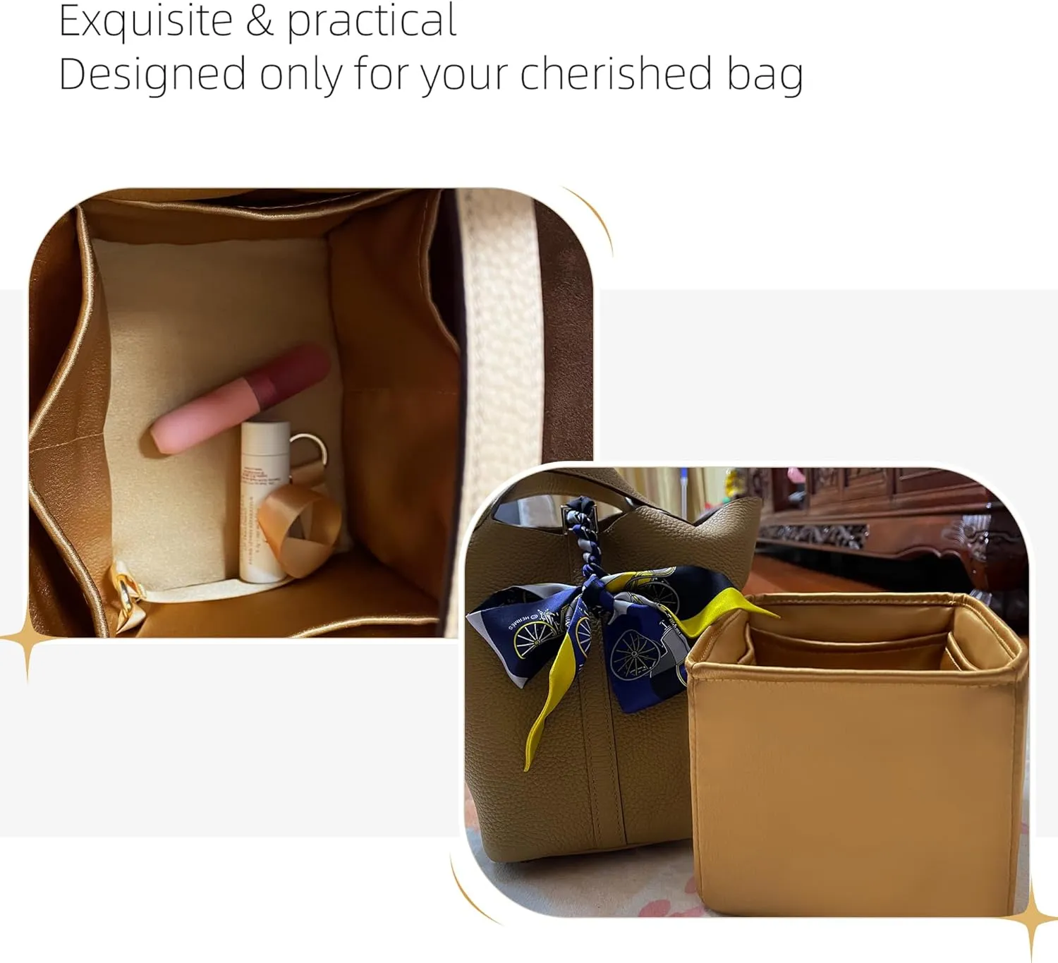 Purse Organizer for Picotin 18/22,Silky Smooth Insert,Lightweight Inside Bag,Luxury Handbag Storage(Picotin 14,Biscuit)