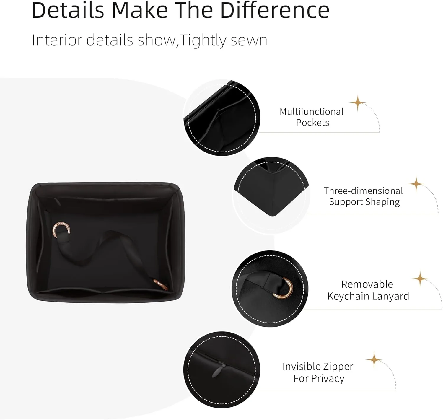 Purse Organizer for Picotin 18/22,Silky Smooth Insert,Lightweight Inside Bag,Luxury Handbag Storage(Picotin 18 with Zipper,Black)