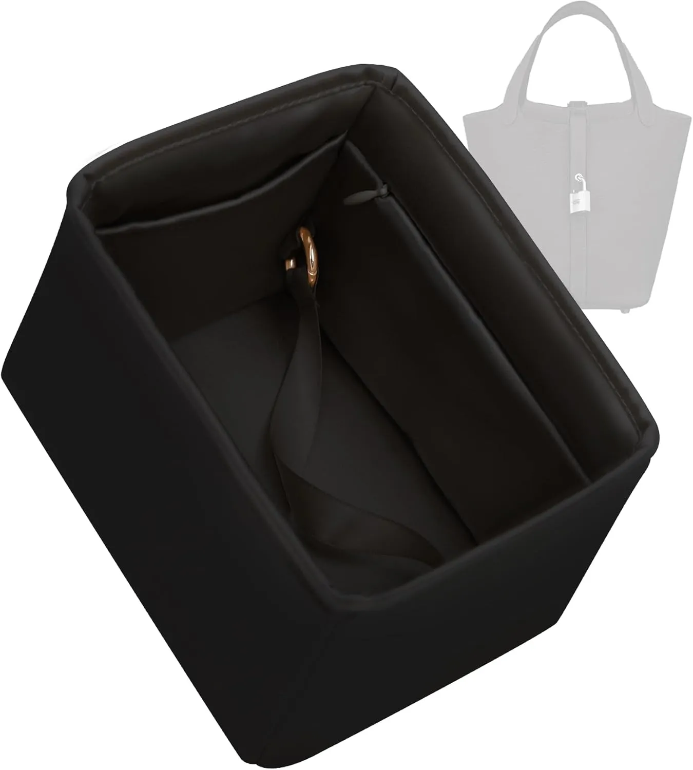 Purse Organizer for Picotin 18/22,Silky Smooth Insert,Lightweight Inside Bag,Luxury Handbag Storage(Picotin 18 with Zipper,Black)