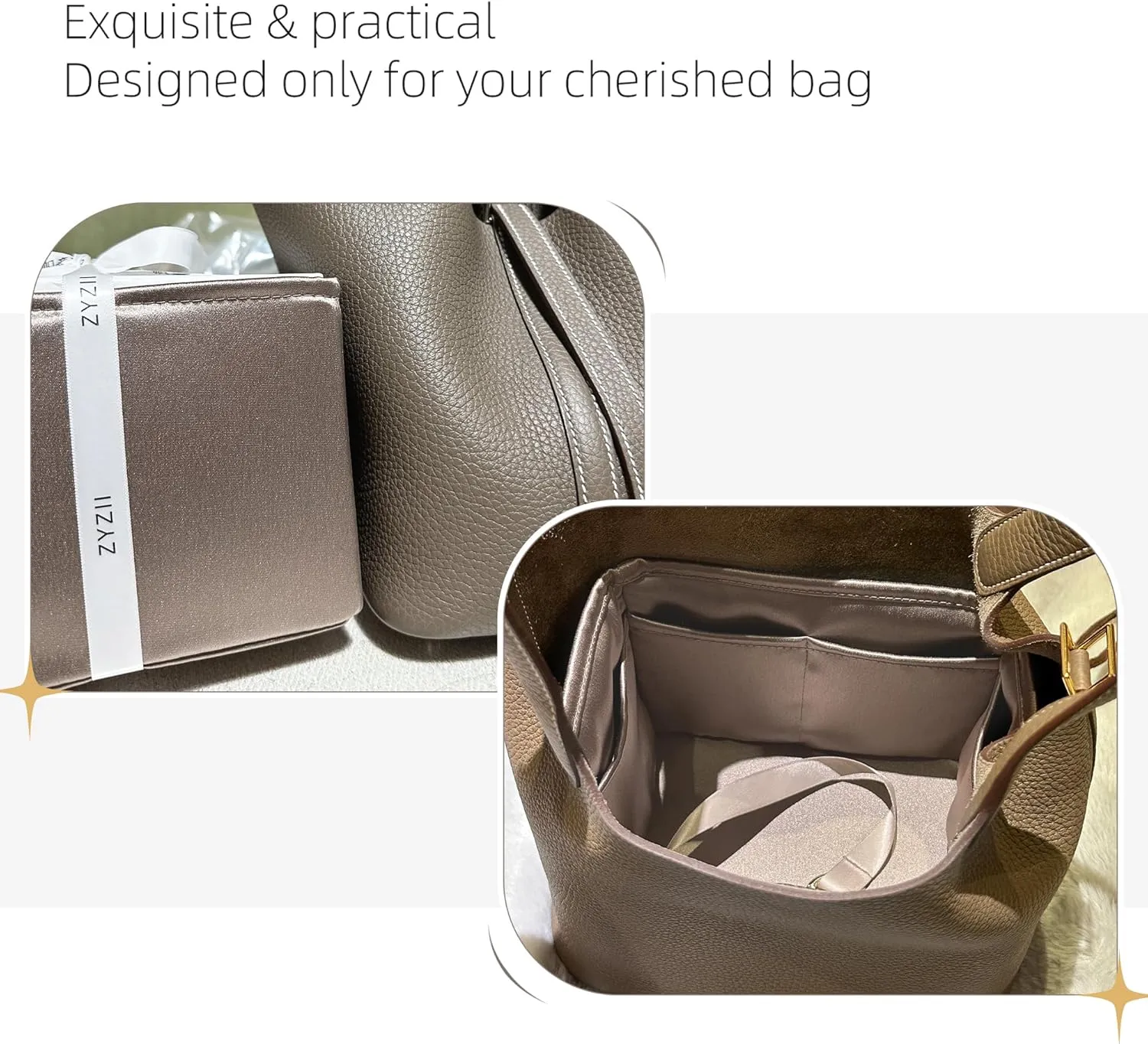Purse Organizer for Picotin 18/22,Silky Smooth Insert,Lightweight Inside Bag,Luxury Handbag Storage(Picotin 18,Etoupe Grey)