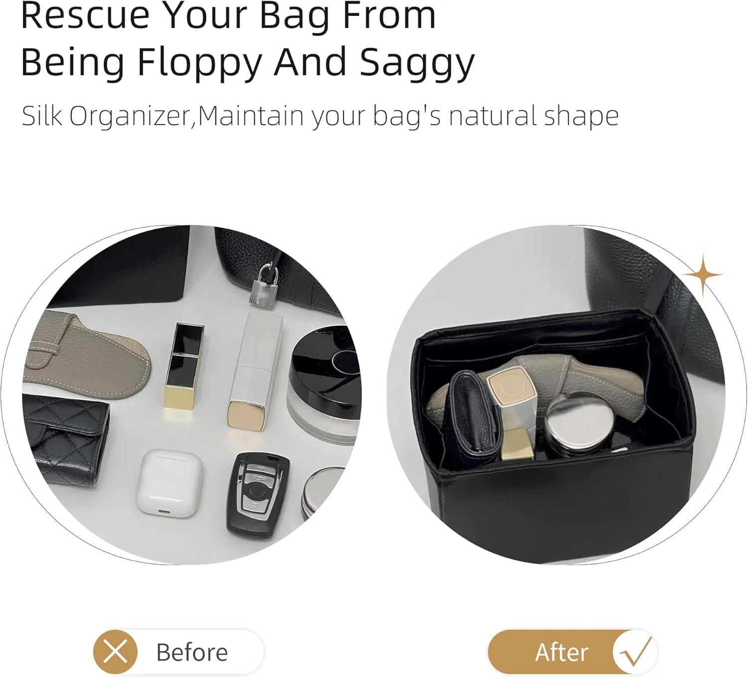 Purse Organizer for Picotin 18/22,Silky Smooth Insert,Lightweight Inside Bag,Luxury Handbag Storage(Picotin 22 with Zipper,Bambou)