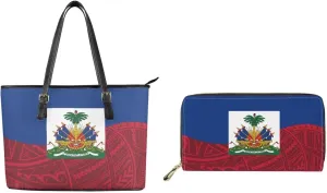 Purse Sets for Women 2Pcs Polynesian Print Large Capacity Tote Handbag Travel Bags Zippered Coin Card Purse Pouch