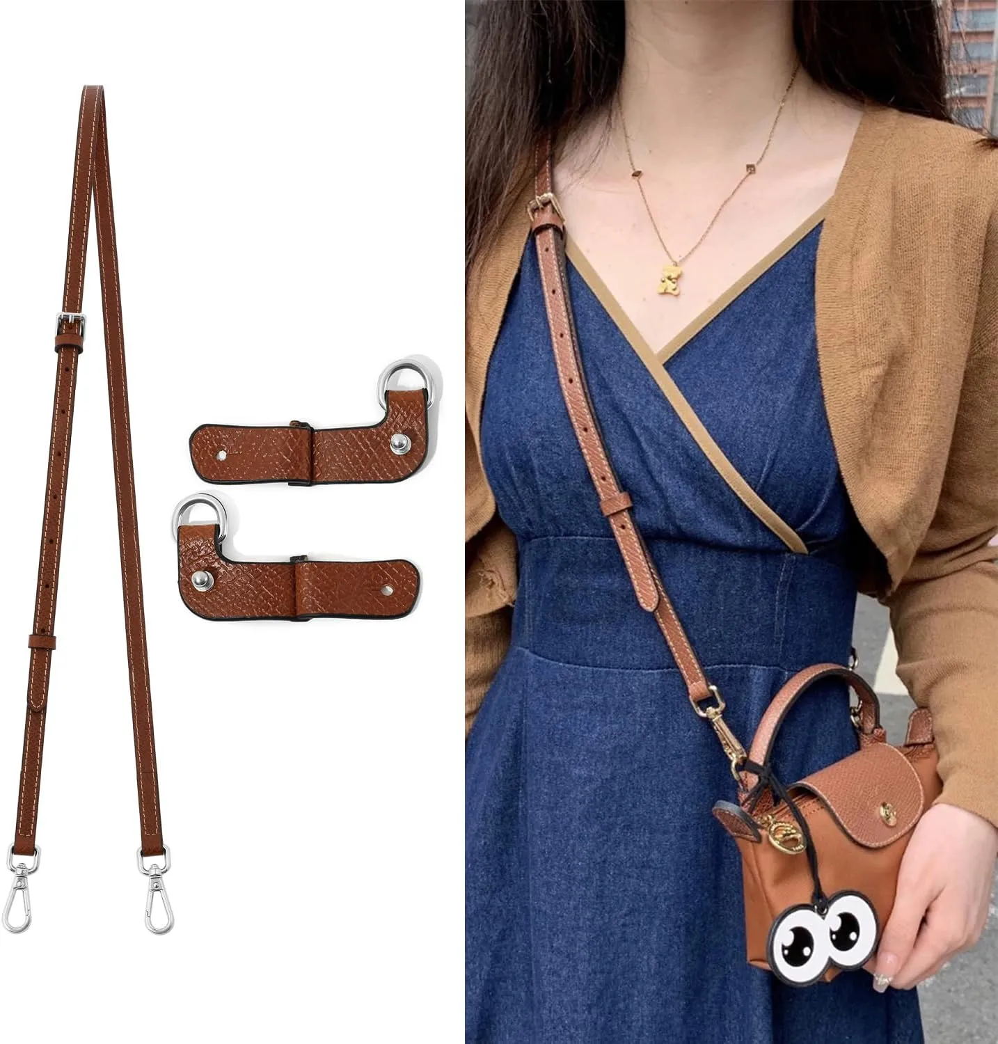 Purse Strap Leather Purse Crossbody Adjustable Shoulder Strap for Suitable for Long Champ Handbags