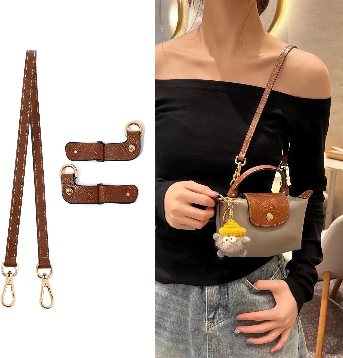 Purse Strap Leather Purse Crossbody Adjustable Shoulder Strap for Suitable for Long Champ Handbags