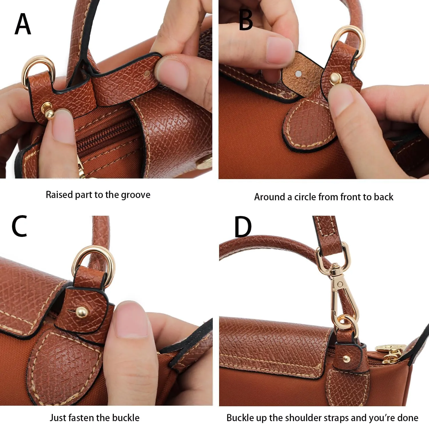 Purse Strap Leather Purse Crossbody Adjustable Shoulder Strap for Suitable for Long Champ Handbags