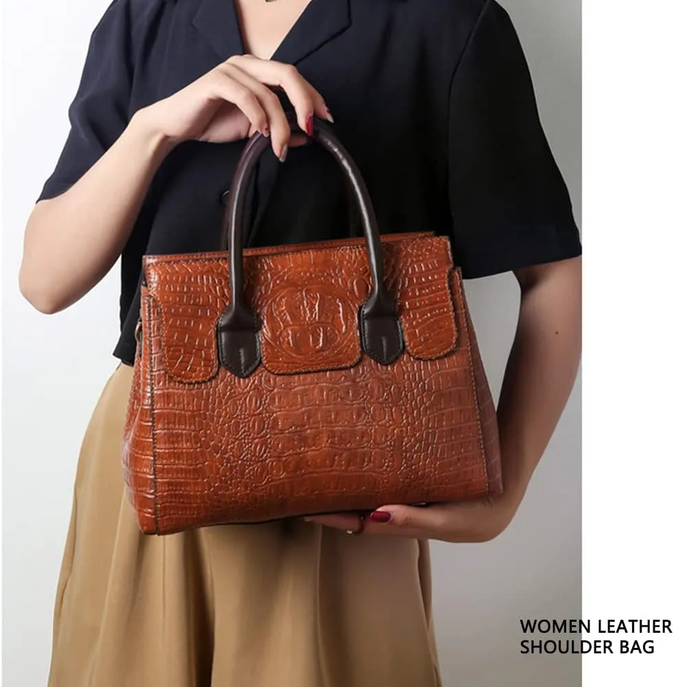 Purses and Handbags for Women Crocodile Pattern Tote Leather Top-Handle Satchel