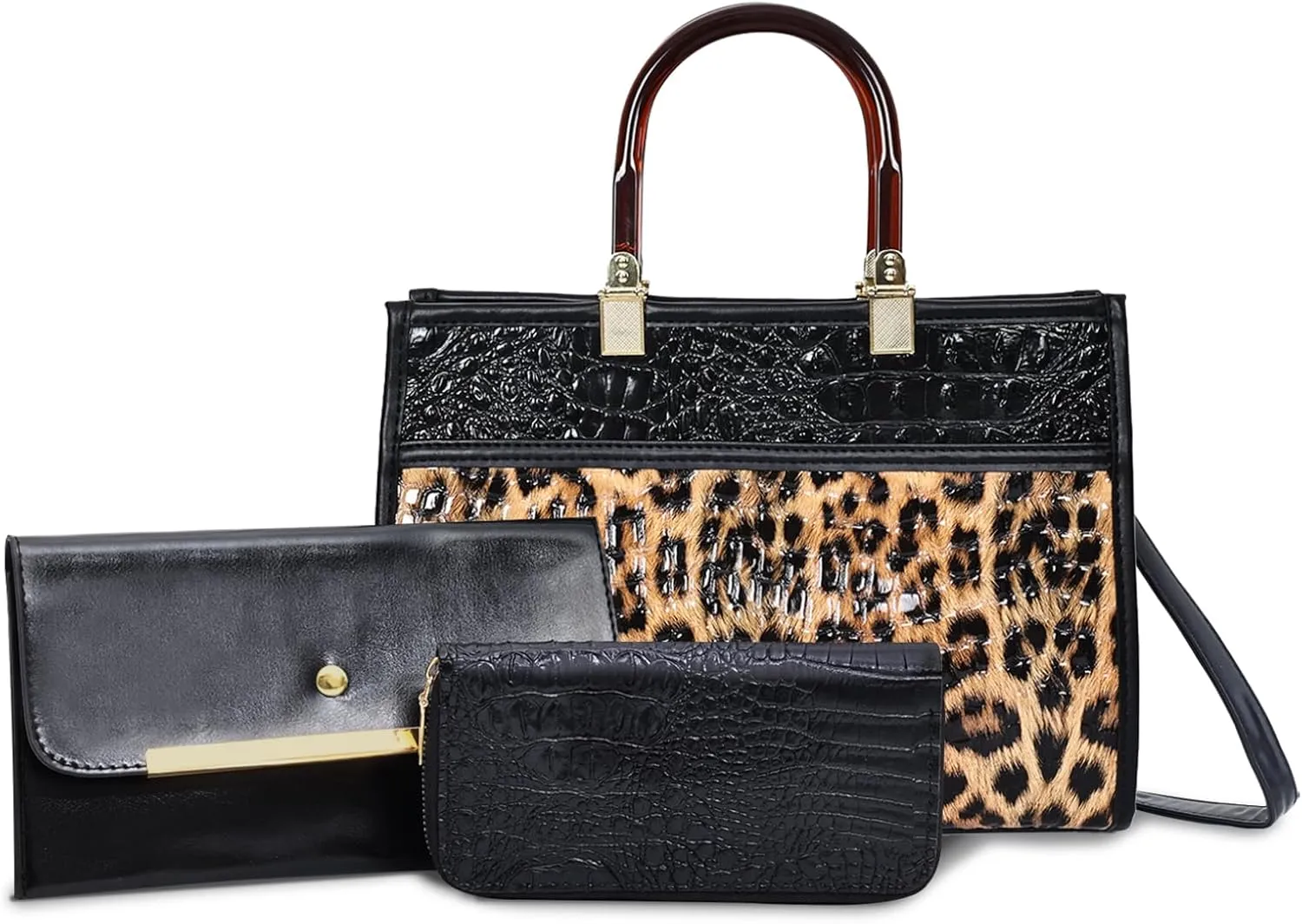 Purses for Women Faux Leather Medium Small Tote Satchel Shoulder Purse Ladies Handbag Wallet set 3pcs