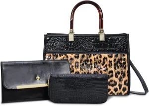 Purses for Women Faux Leather Medium Small Tote Satchel Shoulder Purse Ladies Handbag Wallet set 3pcs