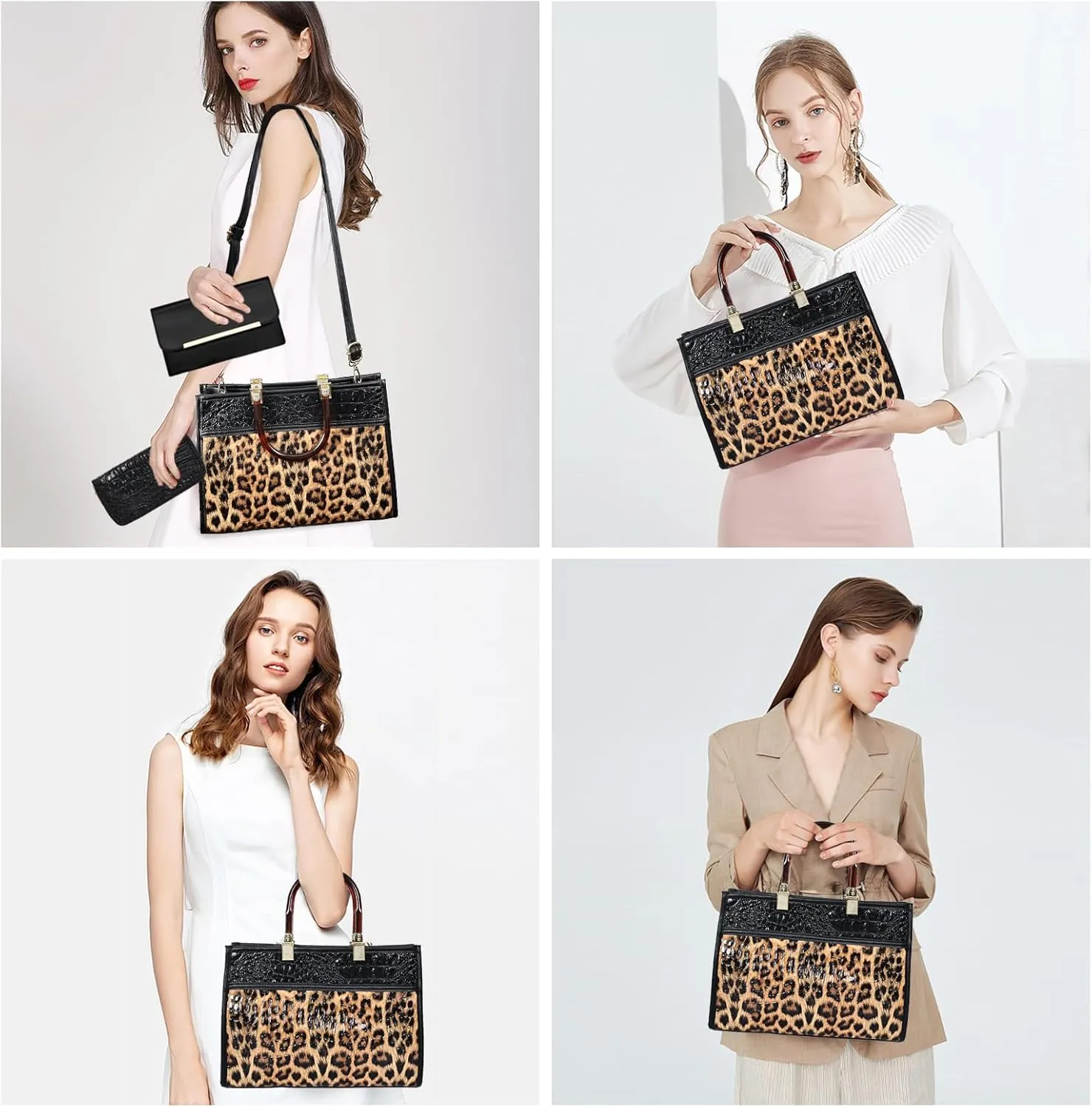 Purses for Women Faux Leather Medium Small Tote Satchel Shoulder Purse Ladies Handbag Wallet set 3pcs