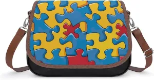 _Puzzle Piece Autism Awareness Messenger Bag for Women PU Leather Crossbody Bags Shoulder Handbags Purse