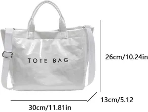 PVC Tote Bag for Women - Y2K Clear Top-handle Bag with Kraft Paper Letters Print, Clear Purses Handbag