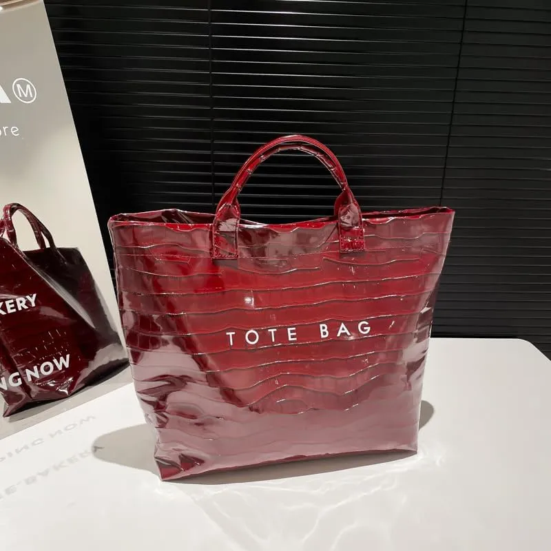PVC Tote Bag for Women,Snake Skin Print Purse Large Work Tote Bag Clear Plastic Kraft Paper Hobo Bag with Top-Handle