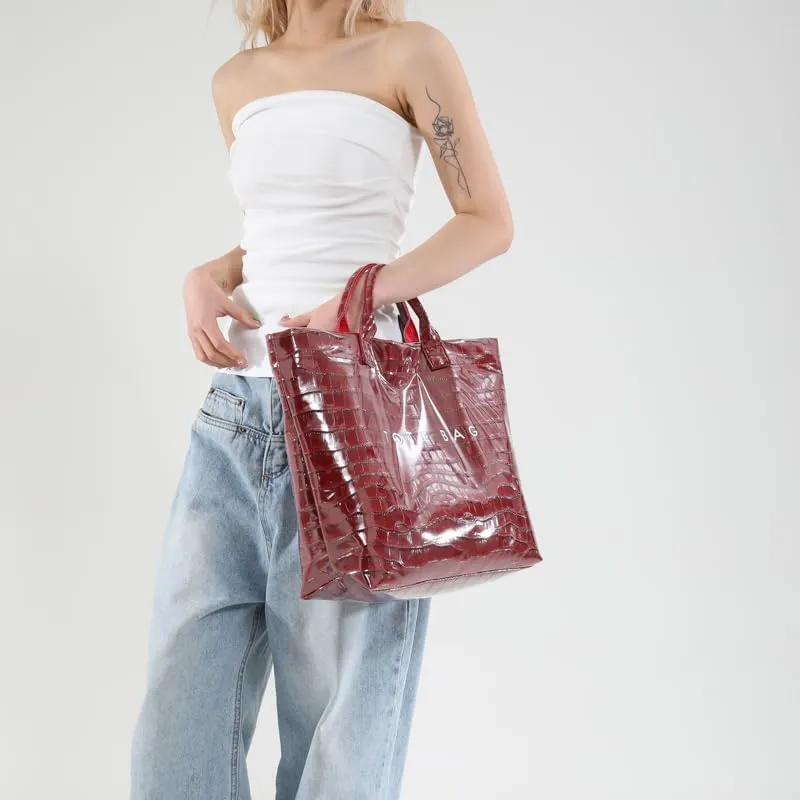 PVC Tote Bag for Women,Snake Skin Print Purse Large Work Tote Bag Clear Plastic Kraft Paper Hobo Bag with Top-Handle