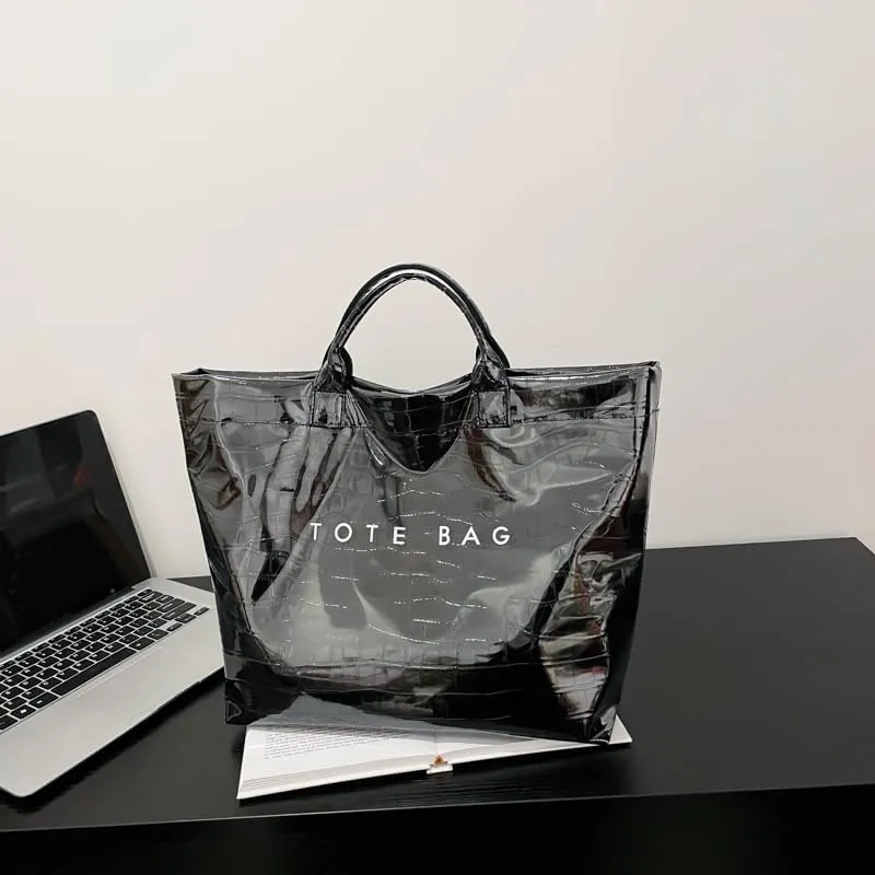 PVC Tote Bag for Women,Snake Skin Print Purse Large Work Tote Bag Clear Plastic Kraft Paper Hobo Bag with Top-Handle