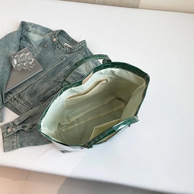 PVC Tote Bag for Women,Snake Skin Print Purse Large Work Tote Bag Clear Plastic Kraft Paper Hobo Bag with Top-Handle