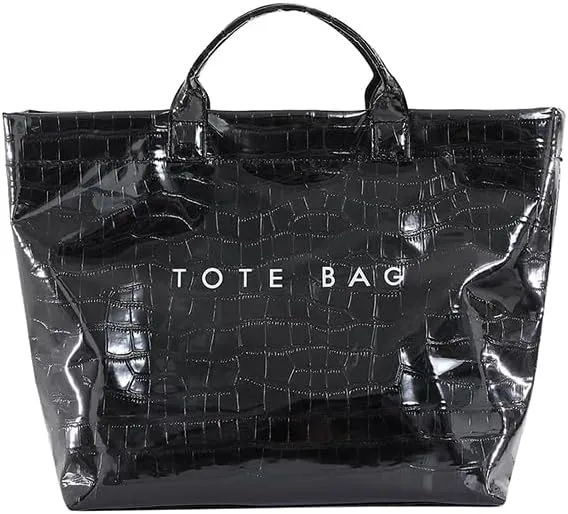 PVC Tote Bag for Women,Snake Skin Print Purse Large Work Tote Bag Clear Plastic Kraft Paper Hobo Bag with Top-Handle