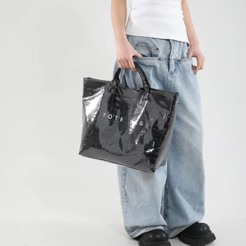 PVC Tote Bag for Women,Snake Skin Print Purse Large Work Tote Bag Clear Plastic Kraft Paper Hobo Bag with Top-Handle