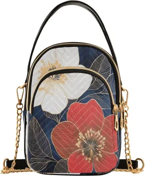 Quilted Crossbody Bags for Women Trendy, Floral Sketch Small Shoulder Handbags Leather Purse for Women Cross Body Purses