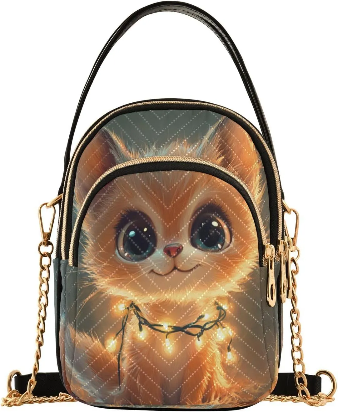 Quilted Crossbody Bags for Women Trendy, Fox and Lamp Small Shoulder Handbags Leather Purse for Women Cross Body Purses