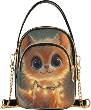 Quilted Crossbody Bags for Women Trendy, Fox and Lamp Small Shoulder Handbags Leather Purse for Women Cross Body Purses