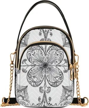 Quilted Crossbody Bags for Women Trendy, Sketch Flower Small Shoulder Handbags Leather Purse for Women Cross Body Purses