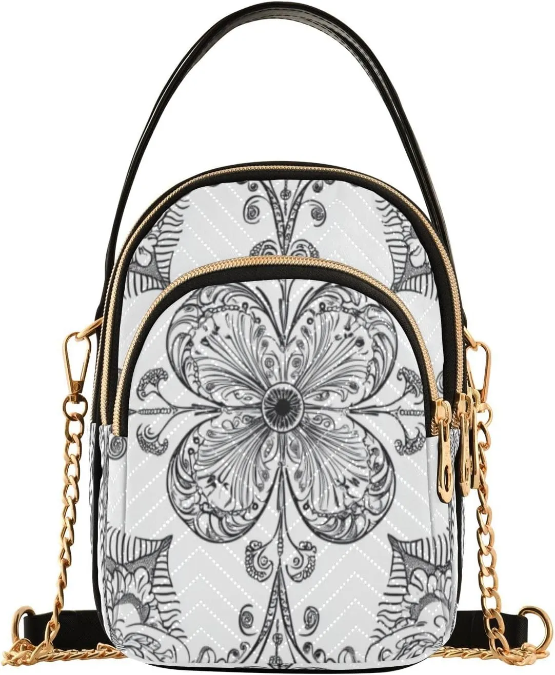 Quilted Crossbody Bags for Women Trendy, Sketch Flower Small Shoulder Handbags Leather Purse for Women Cross Body Purses