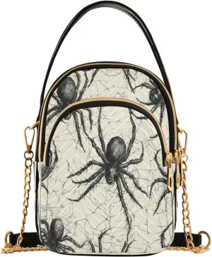 Quilted Crossbody Bags for Women Trendy, Sketch Spider Small Shoulder Handbags Leather Purse for Women Cross Body Purses