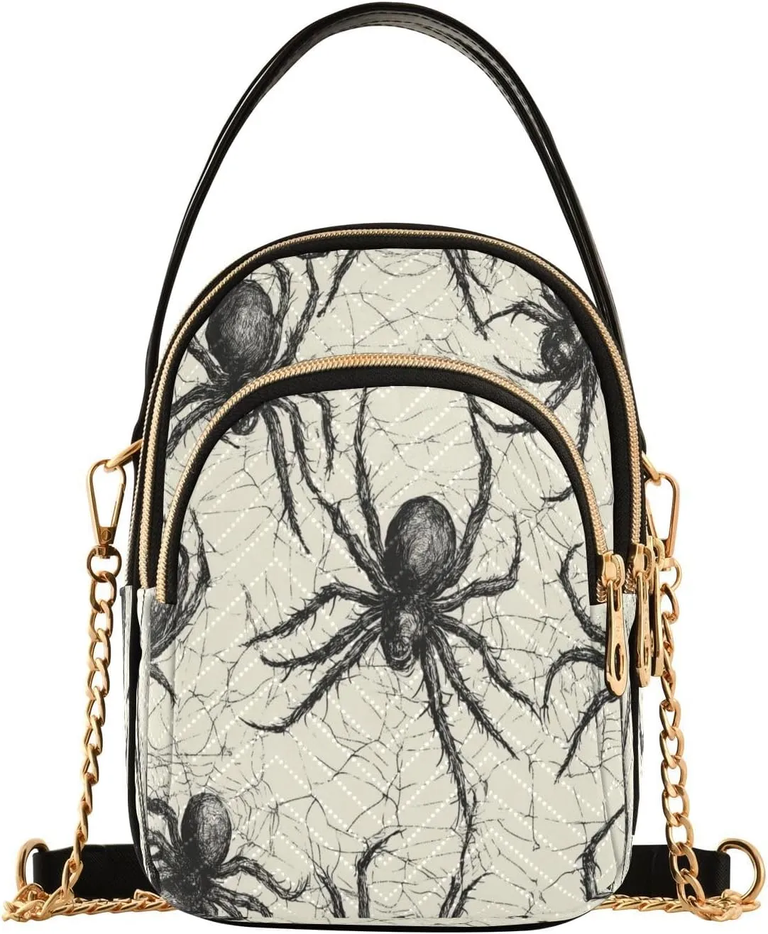 Quilted Crossbody Bags for Women Trendy, Sketch Spider Small Shoulder Handbags Leather Purse for Women Cross Body Purses