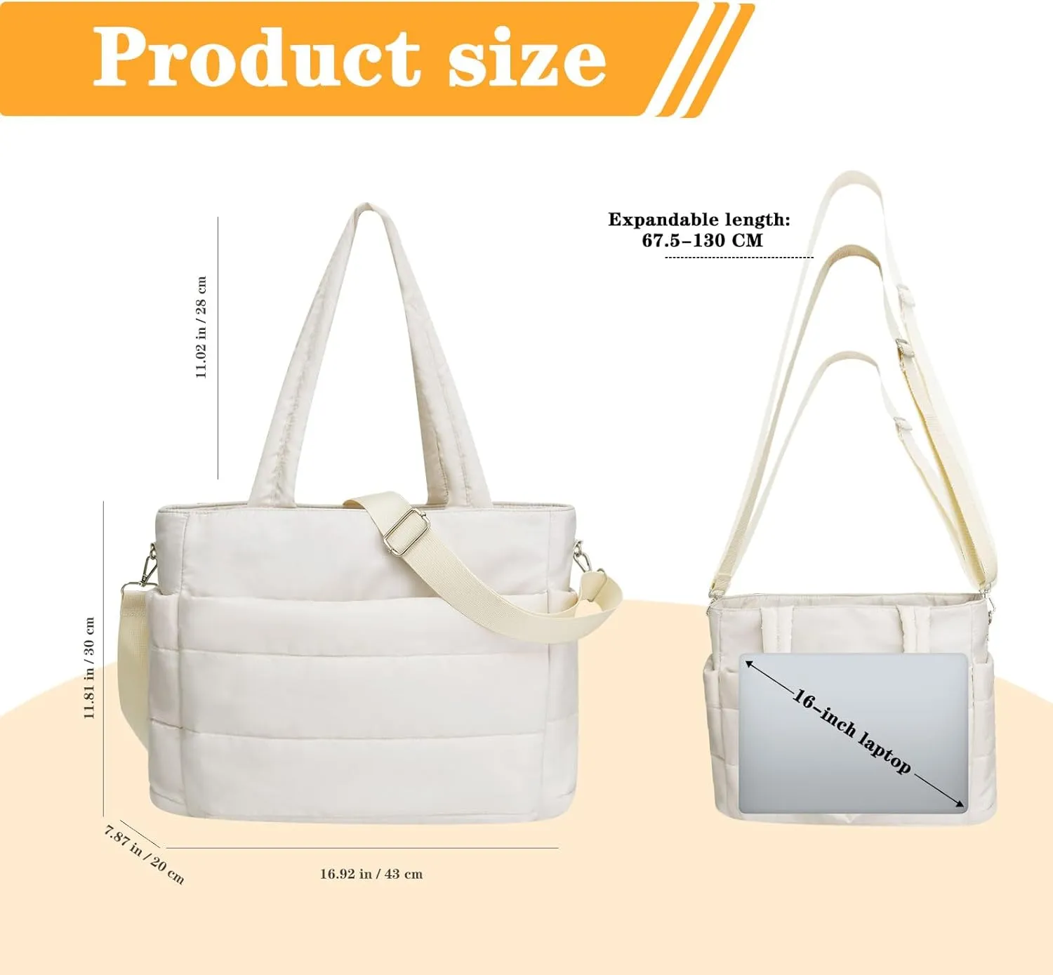 Quilted Tote Bag, Large Carryall Shoulder Hobo Bag, Lightweight Puffer Design