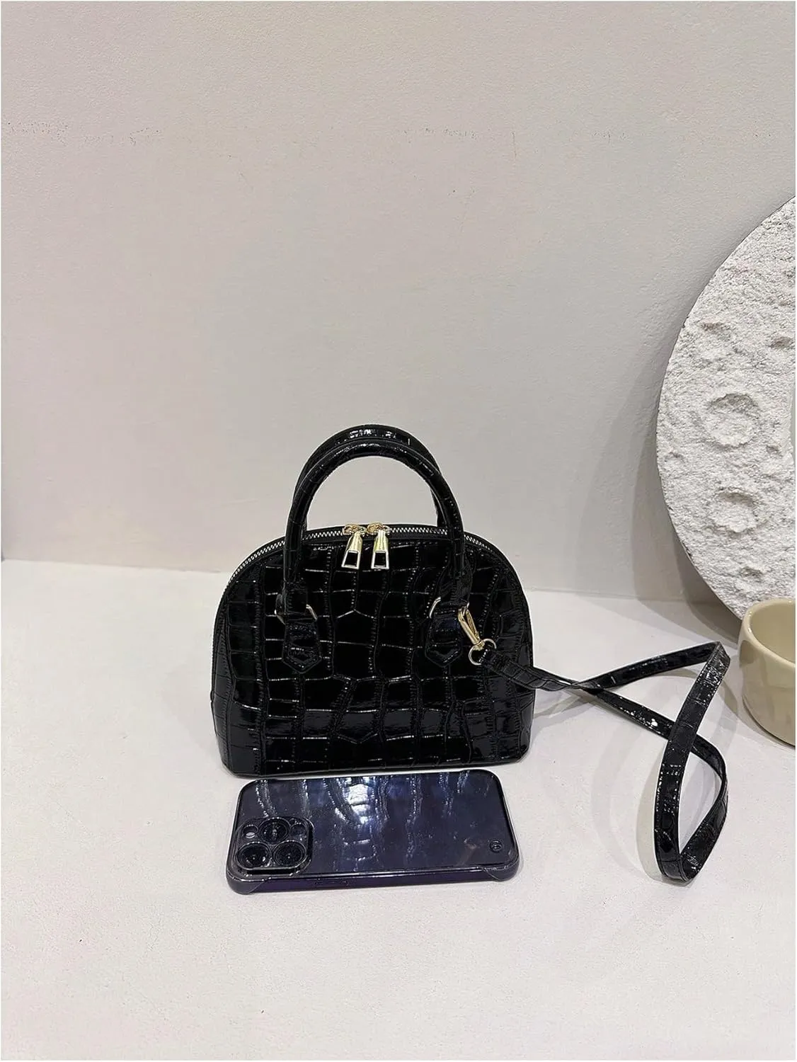 QWINEE Women's Textured Crossbody Leather Shoulder Bag Top Handle Mini Satchel Handbags Vintage Purse