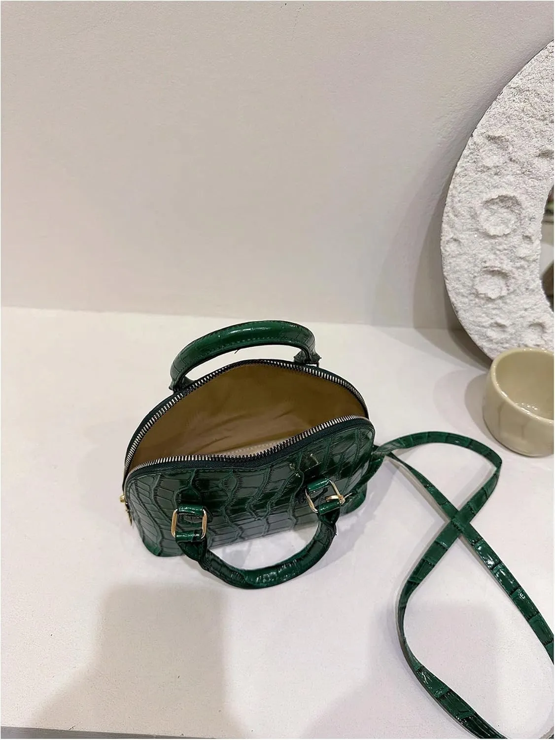 QWINEE Women's Textured Crossbody Leather Shoulder Bag Top Handle Mini Satchel Handbags Vintage Purse