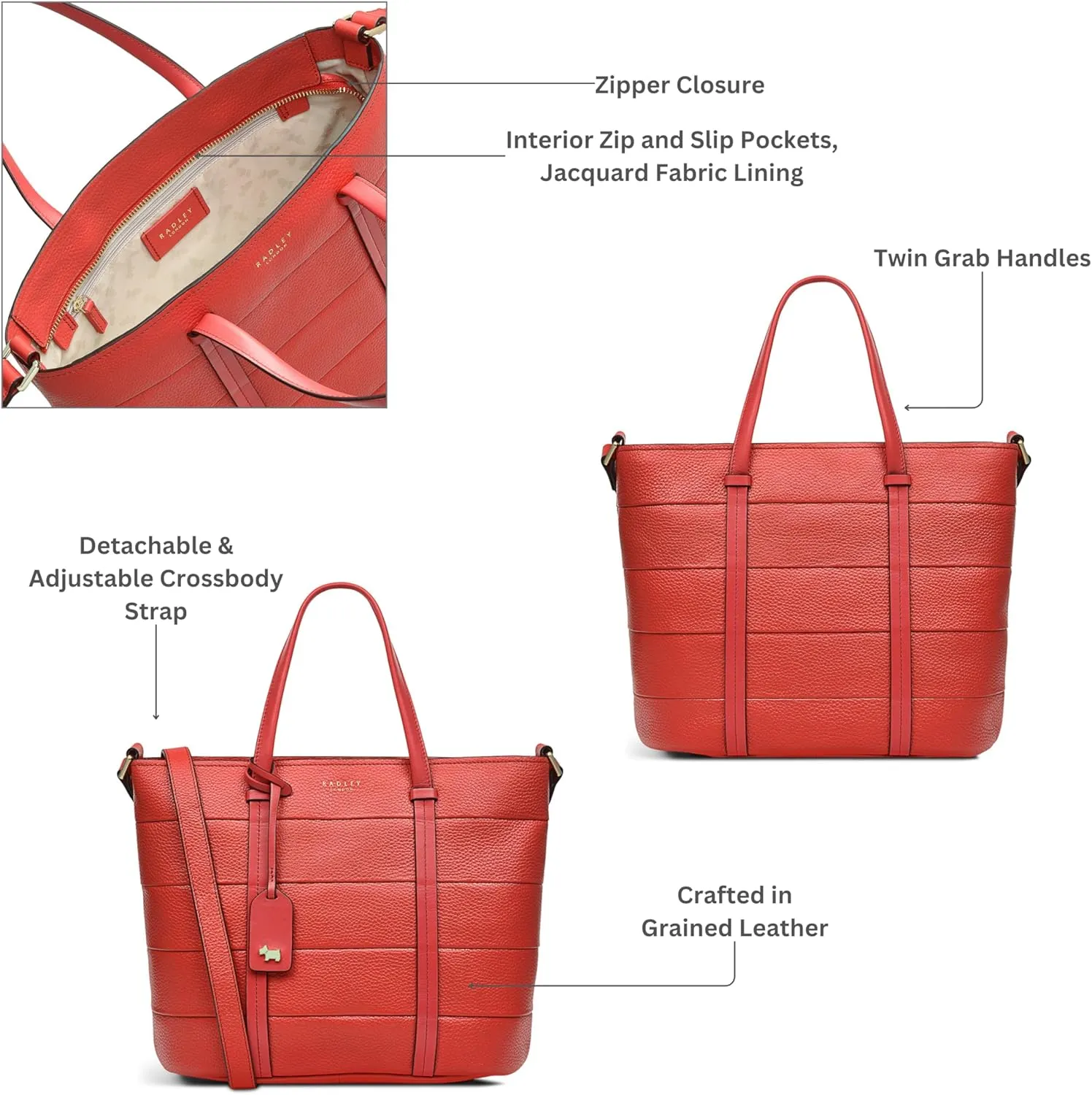 RADLEY London Farringdon Women’s Medium Leather Ziptop Satchel Handbag