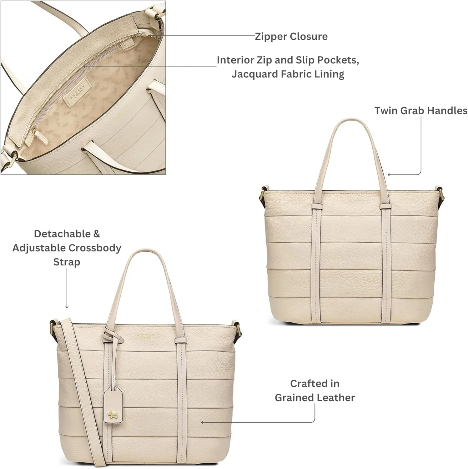 RADLEY London Farringdon Women’s Medium Leather Ziptop Satchel Handbag