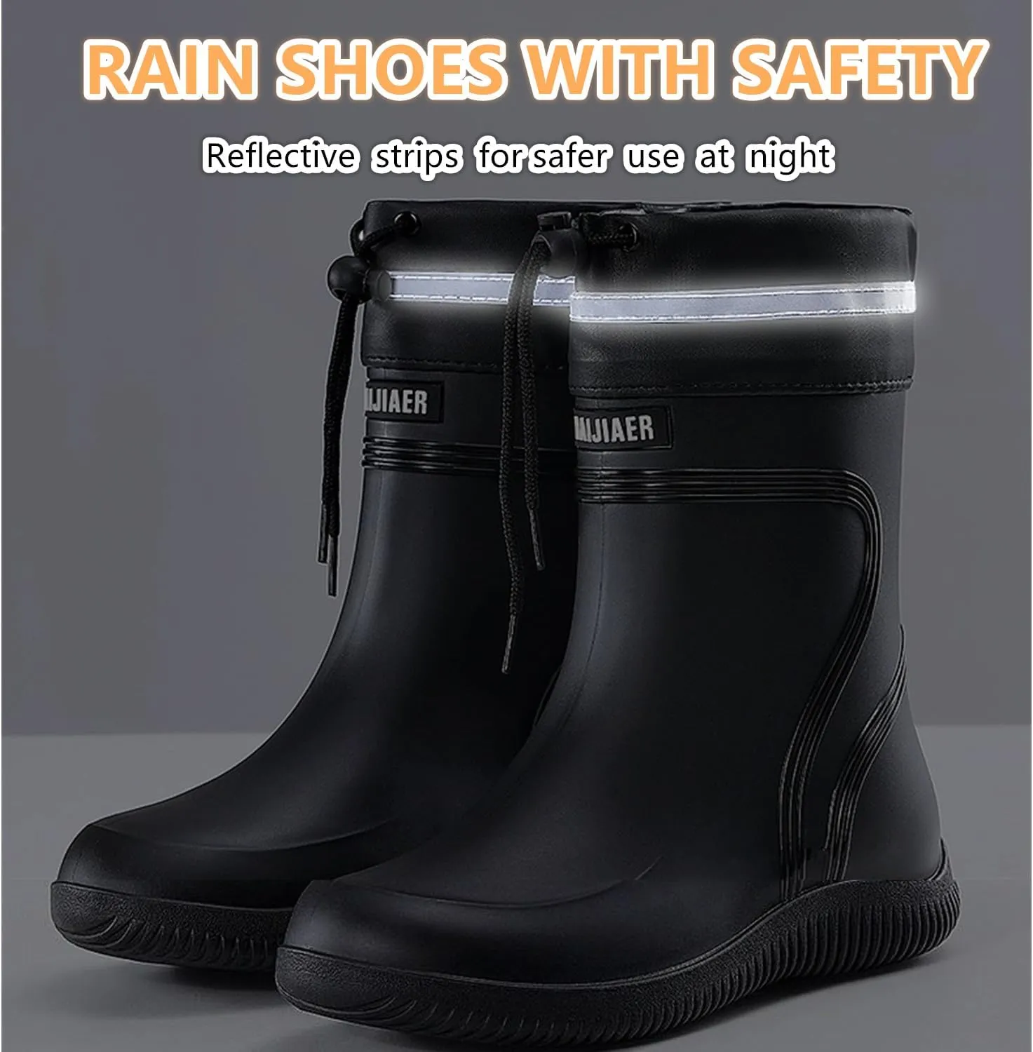 Rain Boots for Men Waterproof Mens Mid-Calf with PVC Rubber Boots Mens Mud Boots, Garden Boots Comfort Lightweight Gardening Fishing Shoes for Yard Farm Outdoor Work
