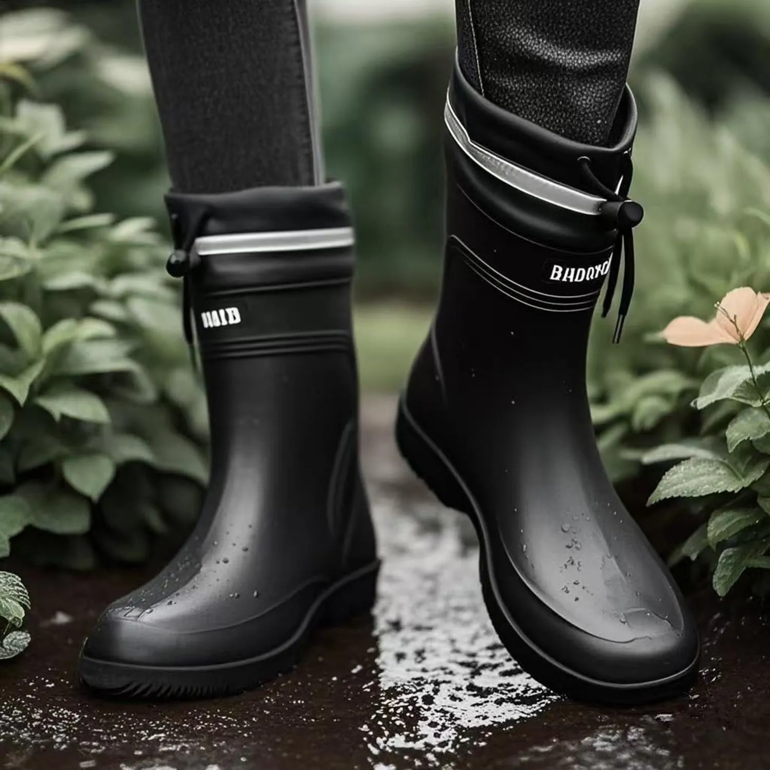 Rain Boots for Men Waterproof Mens Mid-Calf with PVC Rubber Boots Mens Mud Boots, Garden Boots Comfort Lightweight Gardening Fishing Shoes for Yard Farm Outdoor Work