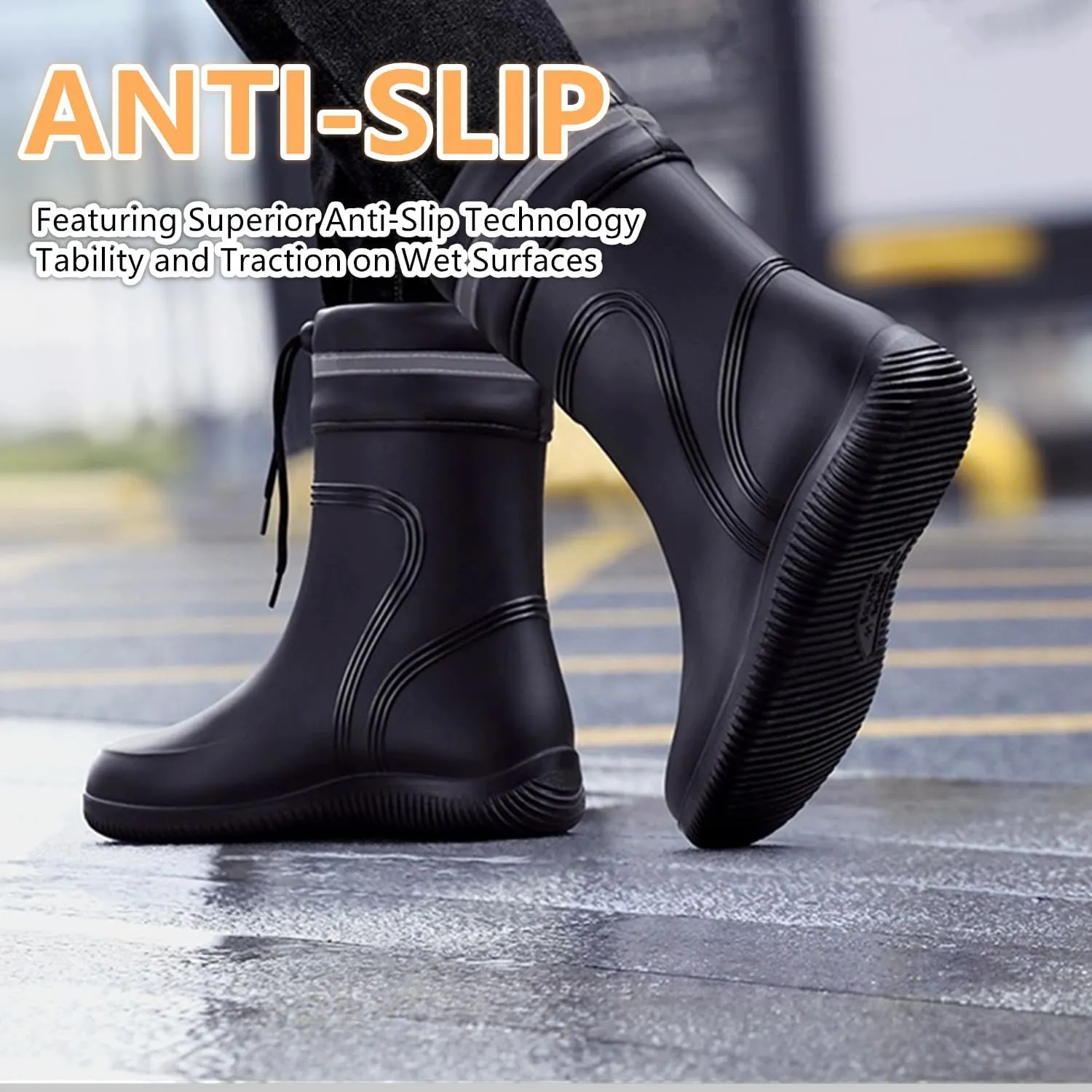 Rain Boots for Men Waterproof Mens Mid-Calf with PVC Rubber Boots Mens Mud Boots, Garden Boots Comfort Lightweight Gardening Fishing Shoes for Yard Farm Outdoor Work