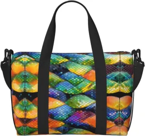 Rainbow Fish Scale Travel Duffel Bag Tote Carry On Luggage Bag Water Resistant Weekender Overnight Bags For Foldable