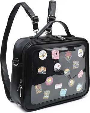 RAINBOW SMILE Ita Backpack Crossbody Bag - Kawaii Pin Display Denim PU Messenger Shoulder Bag