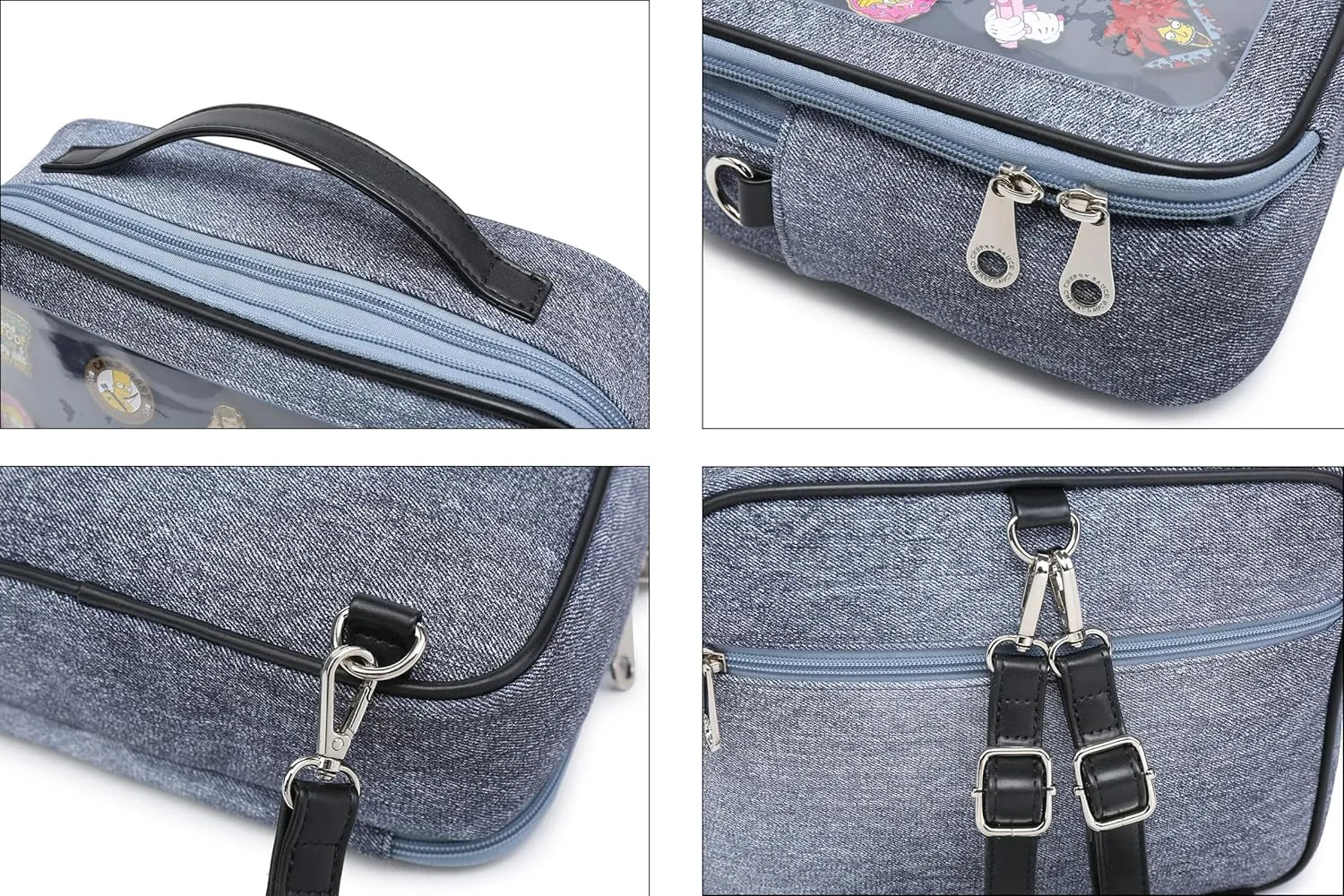 RAINBOW SMILE Ita Backpack Crossbody Bag - Kawaii Pin Display Denim PU Messenger Shoulder Bag