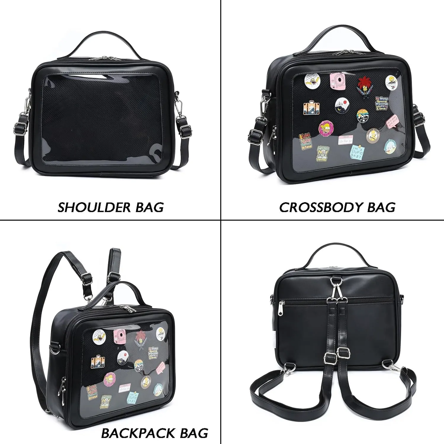 RAINBOW SMILE Ita Backpack Crossbody Bag - Kawaii Pin Display Denim PU Messenger Shoulder Bag