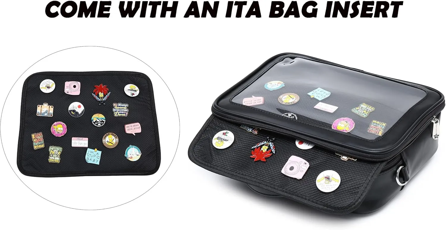 RAINBOW SMILE Ita Backpack Crossbody Bag - Kawaii Pin Display Denim PU Messenger Shoulder Bag