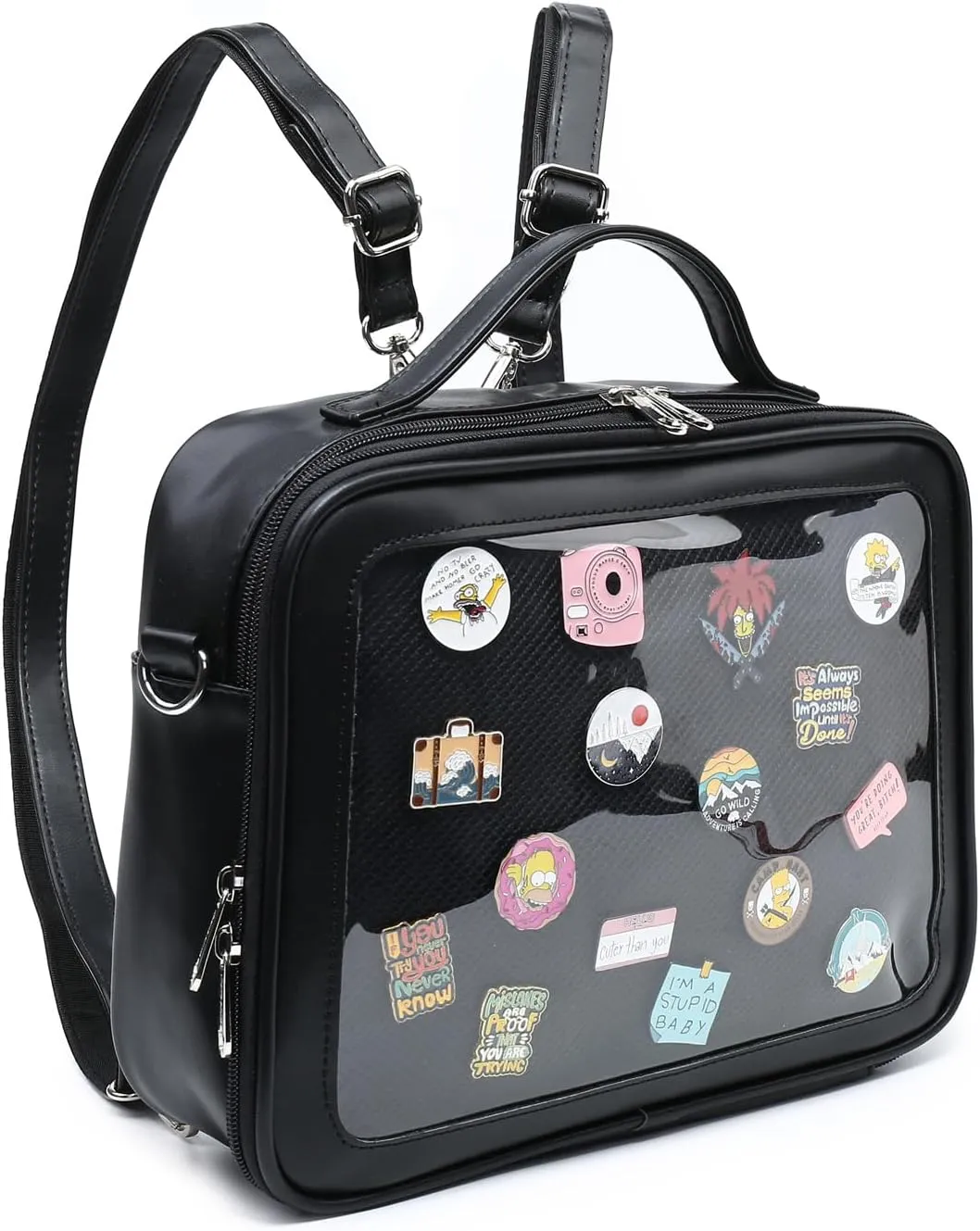 RAINBOW SMILE Ita Backpack Crossbody Bag - Kawaii Pin Display Denim PU Messenger Shoulder Bag