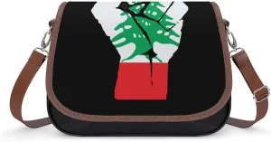 Raised Fist Lebanon Flag Classic Crossbody Bags Purses for Women Leather Shoulder Handbags with Adjustable Strap