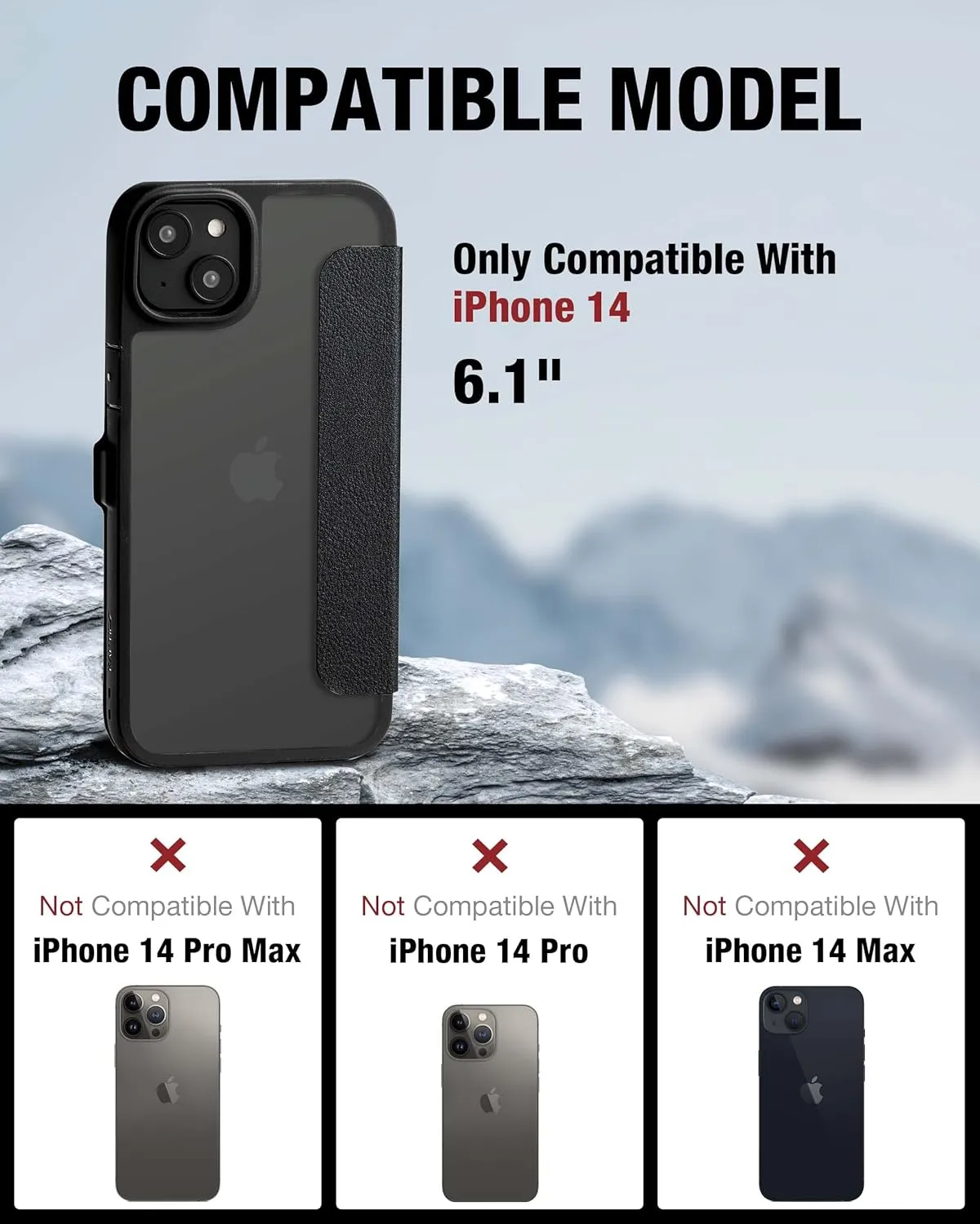 RAPTIC Urban Folio for iPhone 14 Case, Wallet Case with Card Holder, Double Magnetic Clasp, Protective Shockproof Cover, Military Grade 6ft Drop Protection, 6.1 inch, Black