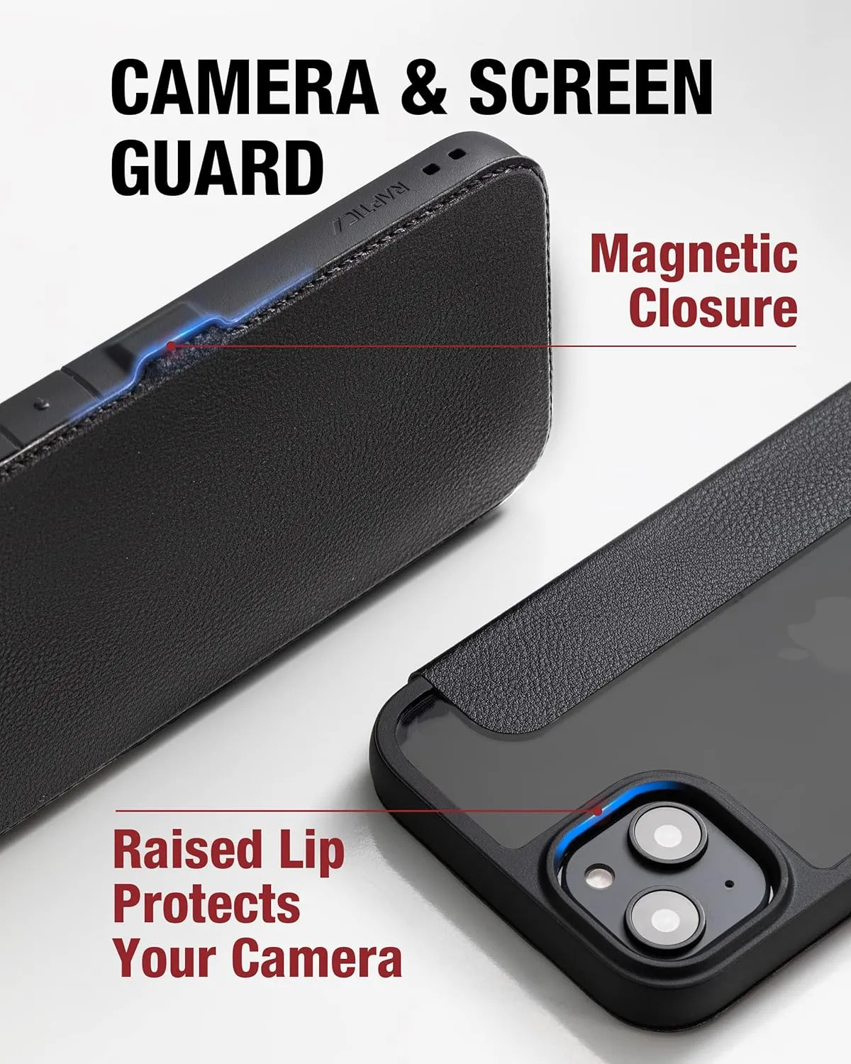 RAPTIC Urban Folio for iPhone 14 Case, Wallet Case with Card Holder, Double Magnetic Clasp, Protective Shockproof Cover, Military Grade 6ft Drop Protection, 6.1 inch, Black