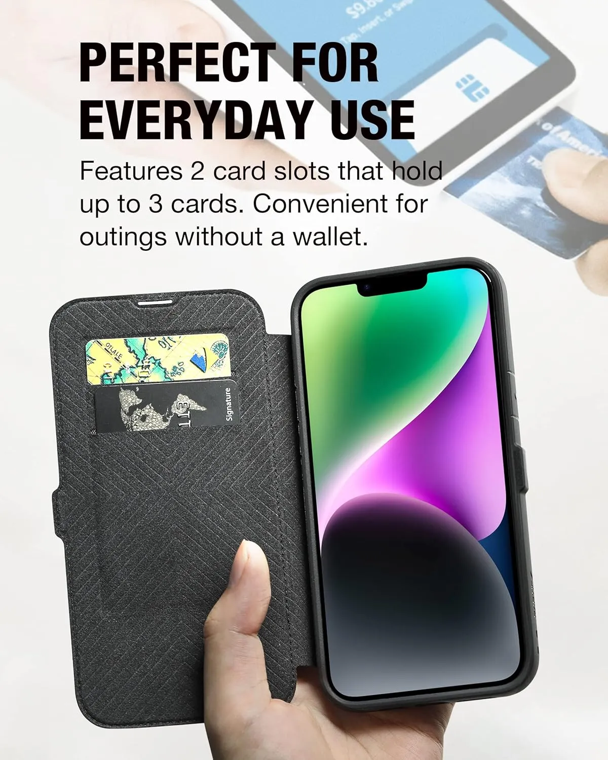 RAPTIC Urban Folio for iPhone 14 Case, Wallet Case with Card Holder, Double Magnetic Clasp, Protective Shockproof Cover, Military Grade 6ft Drop Protection, 6.1 inch, Black
