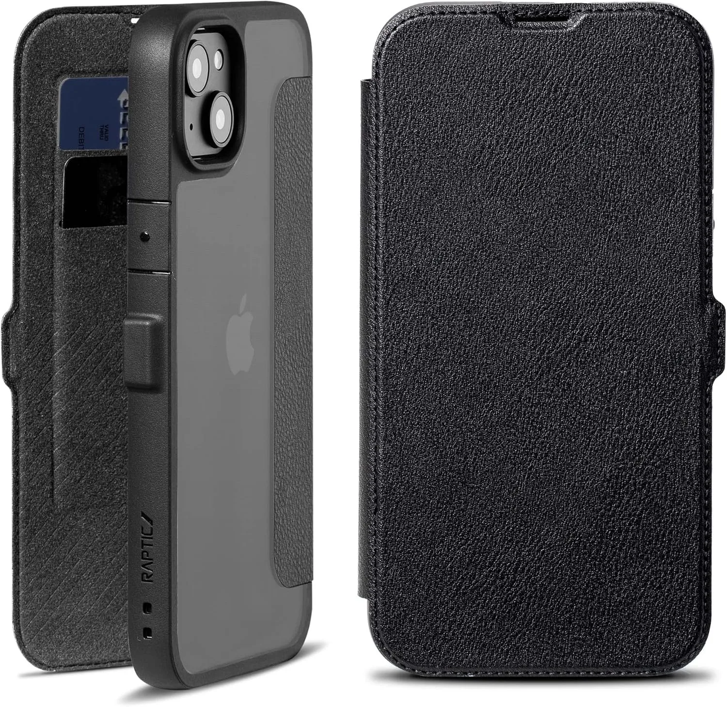 RAPTIC Urban Folio for iPhone 14 Case, Wallet Case with Card Holder, Double Magnetic Clasp, Protective Shockproof Cover, Military Grade 6ft Drop Protection, 6.1 inch, Black