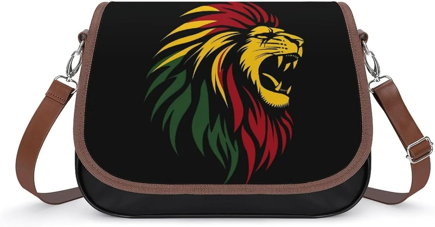 Rasta Reggae Lion Jamaica Crossbody Bags PU Leather Purses Shoulder Handbag with Adjustable Shoulder Strap