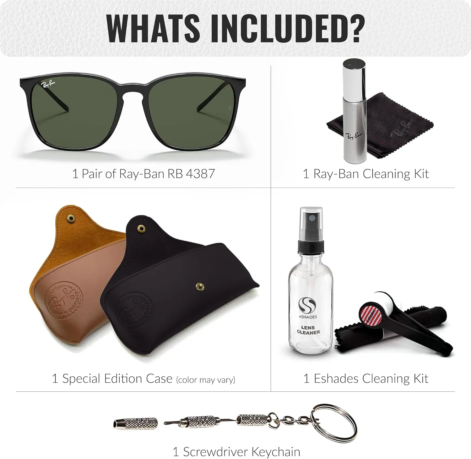 Ray-Ban RB4387 Square Shape Sunglasses for Men & Women With Eyewear Kit Bundle- Timeless Classic Sun Glasses