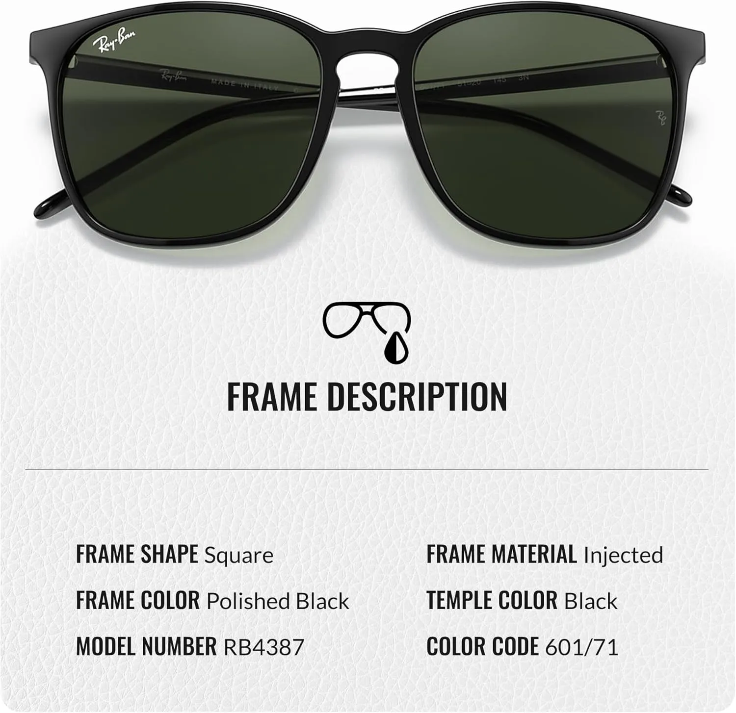 Ray-Ban RB4387 Square Shape Sunglasses for Men & Women With Eyewear Kit Bundle- Timeless Classic Sun Glasses